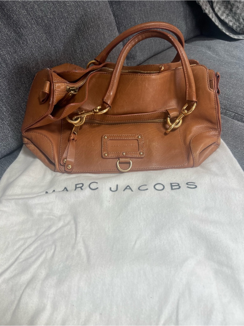Marc Jacobs Tan Leather Satchel Tote with Gold Hardware
